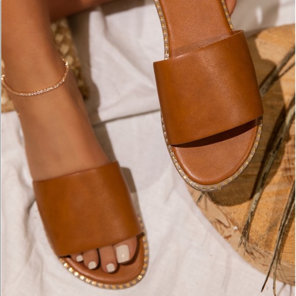 Miss Lola Shoes - COPY - Tan slide sandals